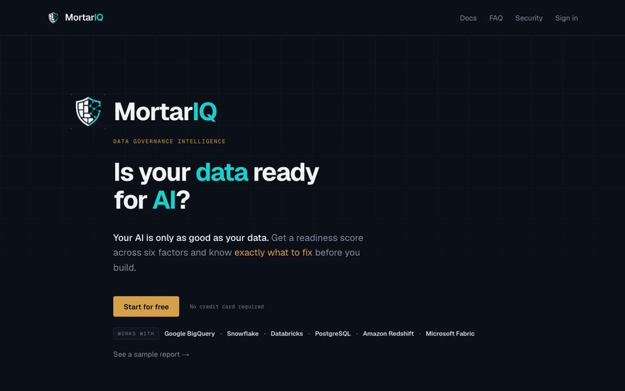 MortarIQ — Is your data ready for AI? AI-readiness scanning for data warehouses
